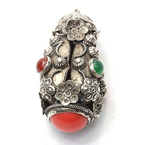 Rare Antique Silver Pendant / Charm with multi colored stones - Truly UNIQUE! - Picture 4 of 8